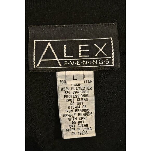 Alex Evenings Sheer Blouse Sliver Sequin Cami Elastic Waist & Cuffs Black Large - Picture 6 of 6